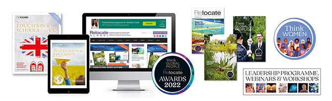 Relocate Global top banner with magazines, awards, digital