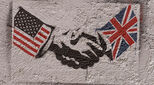 US and UK handshake illustration with union jack and stars and stripes flags