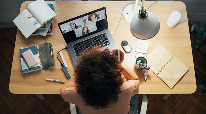 Woman working from home at her desk