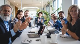 Diverse group of business people applauding viewer