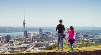 Auckland skyline on sunny day shared by a couple