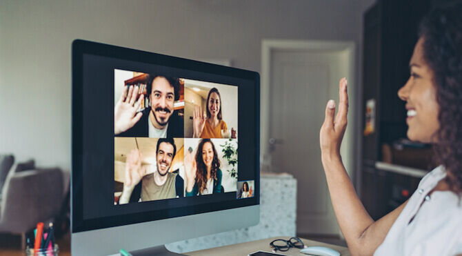 Virtual meeting with people making pledge