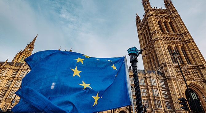 Houses of Parliament with an EU flag flying