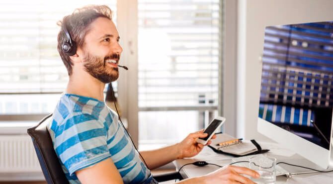 Relaxed employee working from home