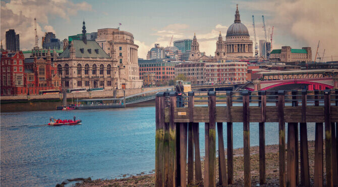 London from the Thames with jetty