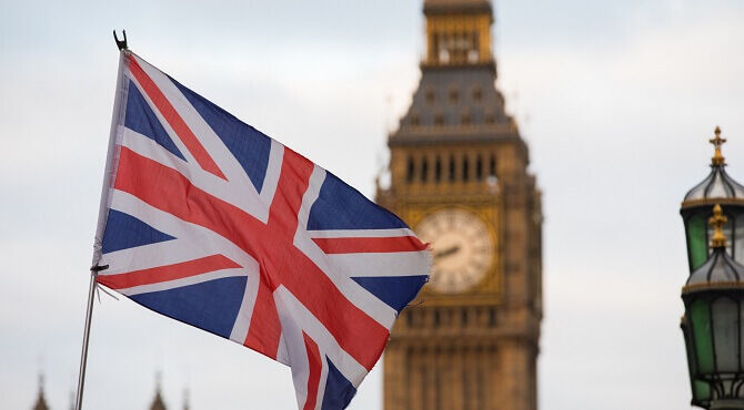 UK parliament and with flying Union JAck