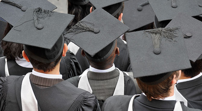 University graduation ceremony in the UK with students in mortar boards